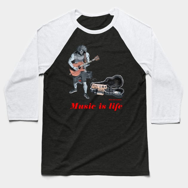 Living Dead Music Is Life Musician Art Baseball T-Shirt by Helms Art Creations